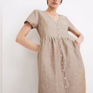 Madewell Beige Button-Front Mini Dress